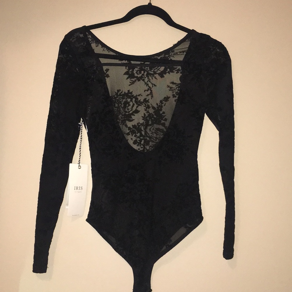Sheer black backless bodysuit